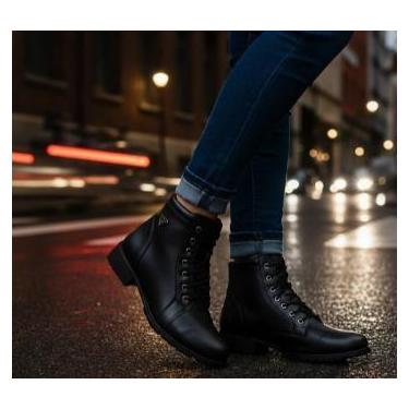 Imagem de Bota coturno feminina preta cano baixo confortável - NoBrand, 36