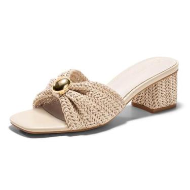 Imagem de Sandálias Coutgo Raffia Low Chunky Block Heels para mulheres