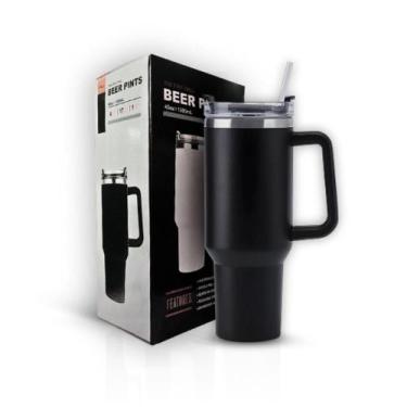 Imagem de Copo Térmico Grande 1200 Ml Canudo Parede Dupla Cor Preto - Utimix