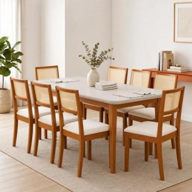 Imagem de Mesa de Jantar 8 Lugares 210cm com Tampo MDF e Vidro Tangará CabeCasa 