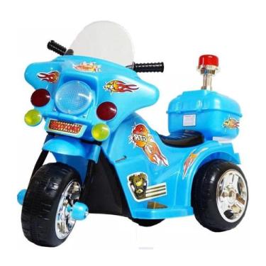 Imagem de Mini Moto Eletrica Azul Infantil Policia 6V 18W Sons/Luzes c/ Bagageir