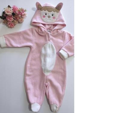 Imagem de Macacão bebê infantil quentinho inverno com pezinho - Manu baby, Rosa 