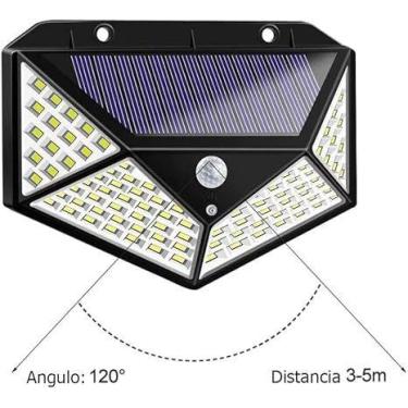 Imagem de Luminária Parede Solar 100 Leds Bateria Luz Balizador Jardim - Luminar