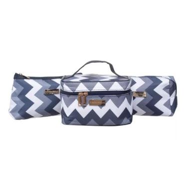 Imagem de Necessaire Kit 3 Peças Organizador Maquiagem Viagem Higiene - PGB, Azu