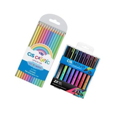 Imagem de Kit Escolar Caneta Move + Lápis de Cor Criatic Pastel /12 - Cis