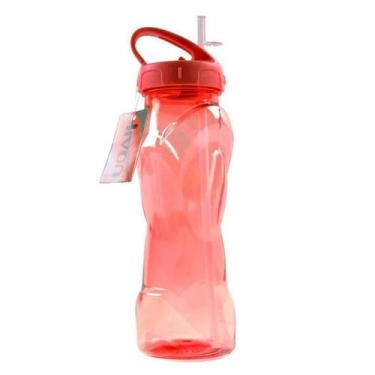 Imagem de Garrafa de água c/ Canudo 600ml Em Plástico - Saz Utilidades, Vermelho