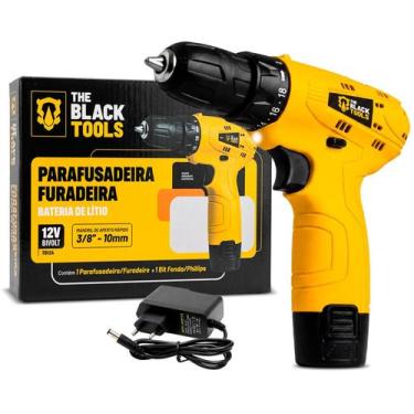 Imagem de Parafusadeira Furadeira Sem Fio Bateria 12v Bivolt - The Black Tools, 