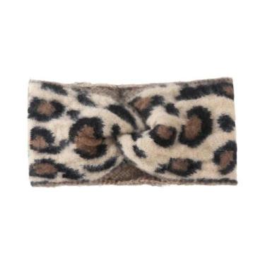 Imagem de Faixa De Cabelo Elástica De Lã Grossa Com Estampa De Leopardo, Aqueced