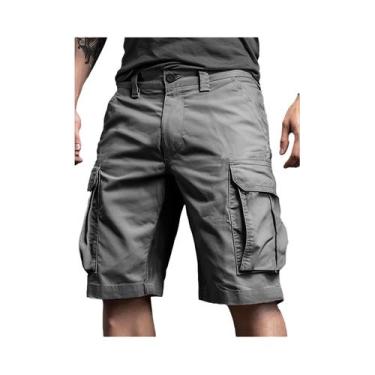 Imagem de Bermudas Cargo Masculinas Casuais Com Múltiplos Bolsos Para Caminhada 