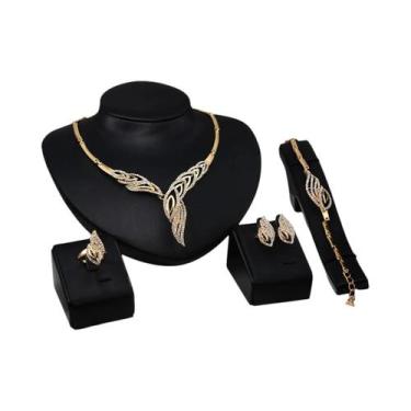 Imagem de Conjunto De Joias Femininas De Moda: Brincos, Colar, Pulseira E Anel D