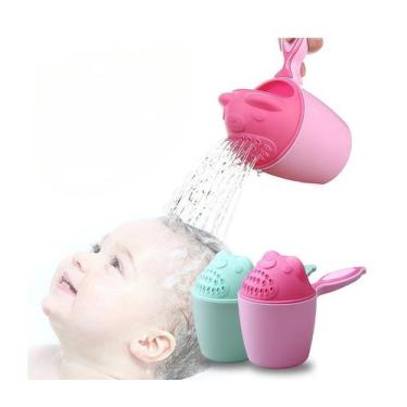 Imagem de Copo Regador Infantil Banho Lavar Cabelo Banho Baby Rosa produto para 