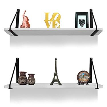 Imagem de Kit 02 Prateleiras De Parede Munique Mao Francesa Decorativa Mdf 60cm X 15cm Preta/Branca