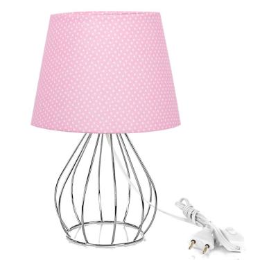 Imagem de Abajur Cebola Dome Rosa/bolinha Com Aramado Cromado