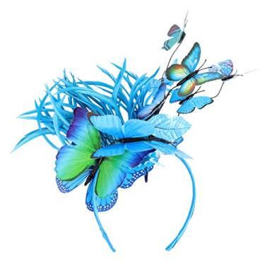 Imagem de minkissy Butterfly Fascinator Hat Hat Butterfly Papacendband Derby Halloween Helloween Hapterpy for Women (Azul)