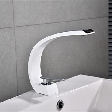 Imagem de Torneira de pia de banheiro torneira de latão preto lavatório de alça única cachoeira quente e fria misturador elegante, branco, china