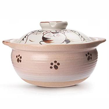 Imagem de Caçarola de cerâmica de impressão de gato resistente ao calor sopa panela de barro chinesa panela de barro a gás doméstico panela de arroz panela pequena, 2,3L