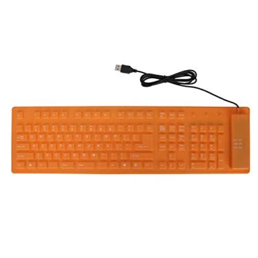 Imagem de Teclado de silicone dobrável, 108 teclas de silicone dobrável USB Plug and Play com fio, à prova d'água, digitação silenciosa, totalmente selada, teclado dobrável para laptop (laranja)
