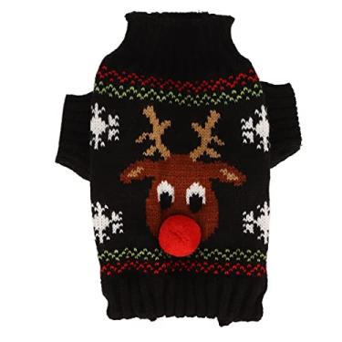 Imagem de Camisolas de boneco de neve de cachorro, ano novo natal espessamento de cachorro quente camisolas de cachorro de estimação outono inverno roupas quentes para cachorro pequeno gato(M-Preto)