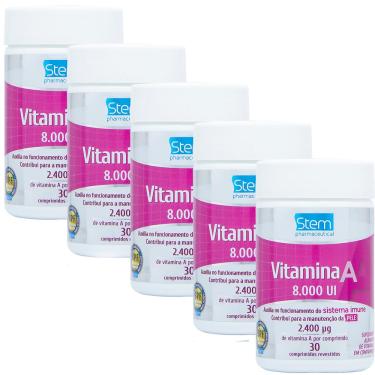 Imagem de Kit 5 Vitamina A 8.000 UI 30 Comprimidos Stem Pharmaceutical 