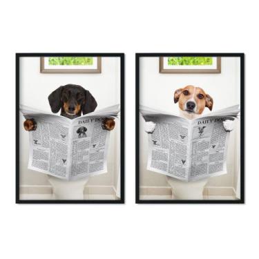 Imagem de Quadro Com Vidro Cachorro Lendo Jornal  Kit/2 Sala Quarto - Artparede