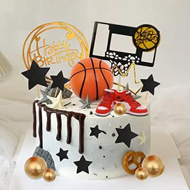Imagem de 16 peças de topo de bolo de basquete tema de basquete decoração de bolo para meninos artigos de festa de aniversário