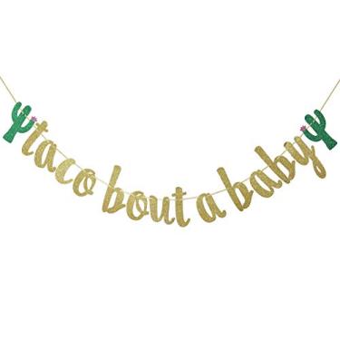 Imagem de Taco Bout A Baby Gold Glitter Banner Sign Garland para decoração de festa de chá de bebê temática Fiesta mexicana Suprimentos cursivos para cabine de fotos