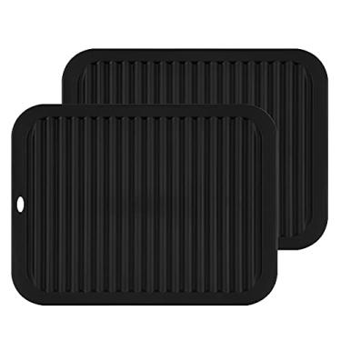 Imagem de Porta-panelas de silicone grande de 22,86 cm x 30,48 cm, tripé de secagem multiuso, almofada de mesa de cozinha, conjunto com 2) antiderrapante, flexível, durável, vermelho resistente ao calor, verde, amarelo, azul, laranja, preto, cinza, Black-Rectangular, 11.81x9.05x0.2 Inch, 1