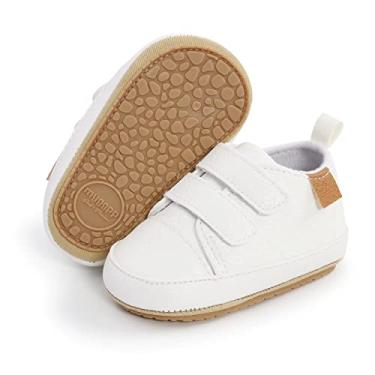 Imagem de BABSMULY Sapatos para bebês meninos meninas sola de borracha antiderrapante tênis de couro PU de cano alto sapatos infantis primeiros passos sapatos de berço infantil mocassins rasteiros., A/Branco, 6-12 Meses