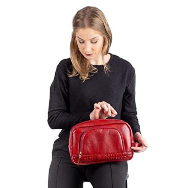 Imagem de Necessaire grande de couro liso Manuela - Vermelho