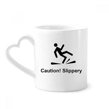 Imagem de Caution Slippery Black Symbol Caneca de café cerâmica copo de coração de vidro