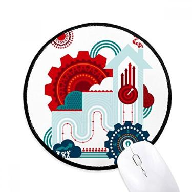 Imagem de DIYthinker Relógio de engrenagem de cor contrastante ilustração de casa tapete de mouse desktop escritório tapete redondo para computador
