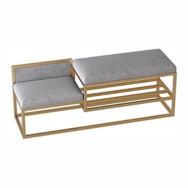 Imagem de Banco de sapatos, prateleira organizadora de armazenamento de sapatos de entrada 2 camadas sapateira de pé livre com assento almofada de couro tufado para sala de estar/1425 (Color : Onecolor, Size