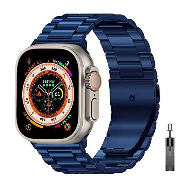 Imagem de SDUTIO para Apple Watch Ultra 49mm Pulseira de Negócios de Aço Inoxidável para iWatch Série 8 7 41mm 45mm para Apple Watch SE 6 5 4 3 40mm 44mm 42mm 38mm (Cor: Azul, Tamanho: Ultra 49mm)