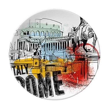 Imagem de Prato decorativo de porcelana com paisagem de Roma da Itália e Prato de jantar
