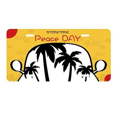 Imagem de DIYthinker Placa de carro com contorno de coqueiro, planta preta, etiqueta para decoração de carro, dia da paz