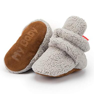 Imagem de HsdsBebe Botas de algodão unissex para recém-nascidos, sola antiderrapante para bebês, meninos, meninas, para o inverno, quente, de lã, meias aconchegantes, Z124/cinza claro, 6-12 Meses