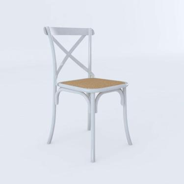 Imagem de Cadeira Jantar Branca Assento Corano Bege Aço Branco