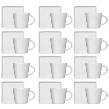 Imagem de Conjunto 12 Xícaras Café Chá Porcelana Branca 185ml Píres Quadrado Americana Germer