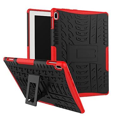 Imagem de Capa para tablet, capa protetora, capa para tablet compatível com Lenovo Tab 4 10 polegadas/Tab-X304F Textura de pneu à prova de choque TPU+PC capa protetora com suporte de alça dobrável (cor: vermelho)