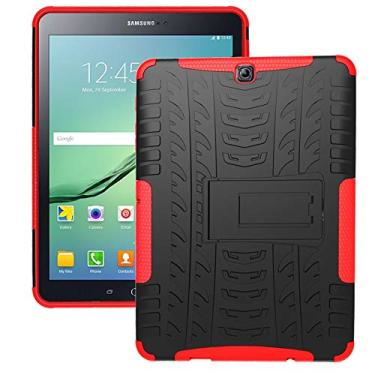 Imagem de Capa para tablet, capa protetora, capa para tablet capa de tablet compatível com Samsung Galaxy Tab S2 9,7 polegadas/T810 textura de pneu à prova de choque TPU+PC capa protetora com suporte de alça dobrável (cor: vermelho