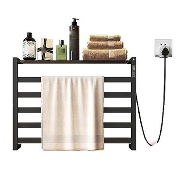 Imagem de Casa Aquecedor De Toalhas Aço Inoxidável Inteligente Banheiro Secador Elétrico Trilhos Com Temporizador Fibra de Carbono Radiador Sem Perfuração,Black,44 * 58cm