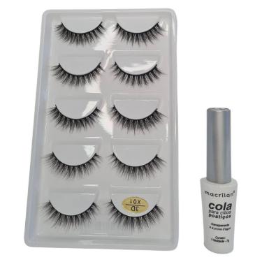 Imagem de Kit Macrilan Cola Cílios Postiços+Cílios 3D 5 Pares X01
