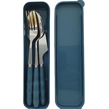 Imagem de Jogo Talher 3 Peças Inox Estojo Garfo Faca Colher Marmita Viagem