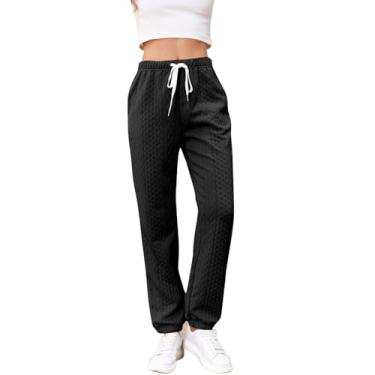 Imagem de Calça de moletom cargo feminina, calça casual com calças jacquard de algodão e calça preguiçosa, calça legging feminina (Preto,G)