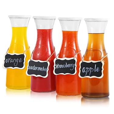 Imagem de Conjunto de 4 jarros de vidro com tampas, jarra de 1 litro para bar de mimosa, limonada - 4 etiquetas de madeira incluídas