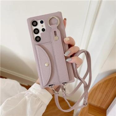 Imagem de Suporte de anel de cartão carteira de couro crossbody alça de pulso para Samsung Galaxy S24 Ultra S23FE A13 14 24 33 34 53 54 52 72, RoseGold, para Samsung A72