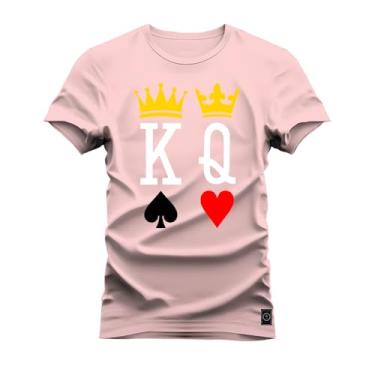 Imagem de Camiseta Algodão Estampada Premium Rei Rainha Rosa GG