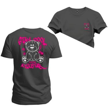 Imagem de Camiseta Estampada Confortável Premium Macia Urso Antologico Frente e Costas Grafite M