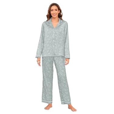 Imagem de KLL Conjunto de pijama de Natal branco e cinza branco combinando pijama leve e confortável para mulheres conjunto de pijama para, Abeto de Natal, branco, cinza, XXG