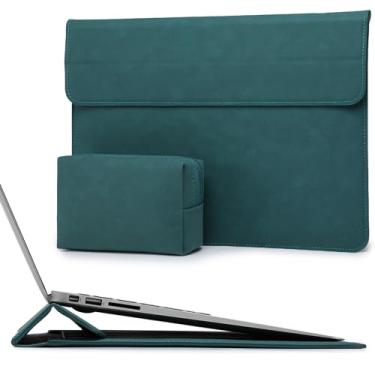 Imagem de HYZUO 15 Polegadas Capa para Notebook com Suporte para Estojo Recurso para MacBook Air 15,3/15 M3 A3114 M2 2023-2024, 15" Surface Laptop 7-3, MacBook Pro 15 2019-2016, Laptop Case, Verde escuro